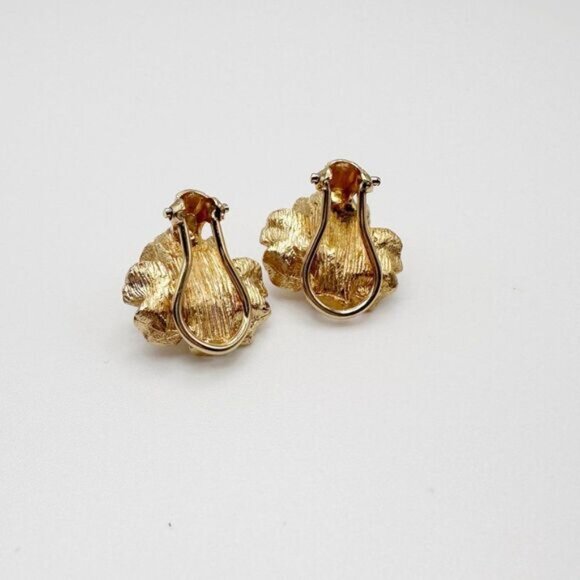Vintage Gold Flower Costume Earrings Rhinestone Pear Cut 3D - Picture 4 of 5